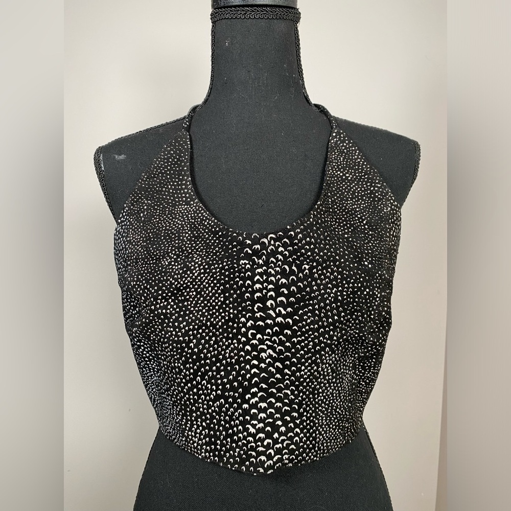 Women’s One Size Vintage Black and White leather Halter